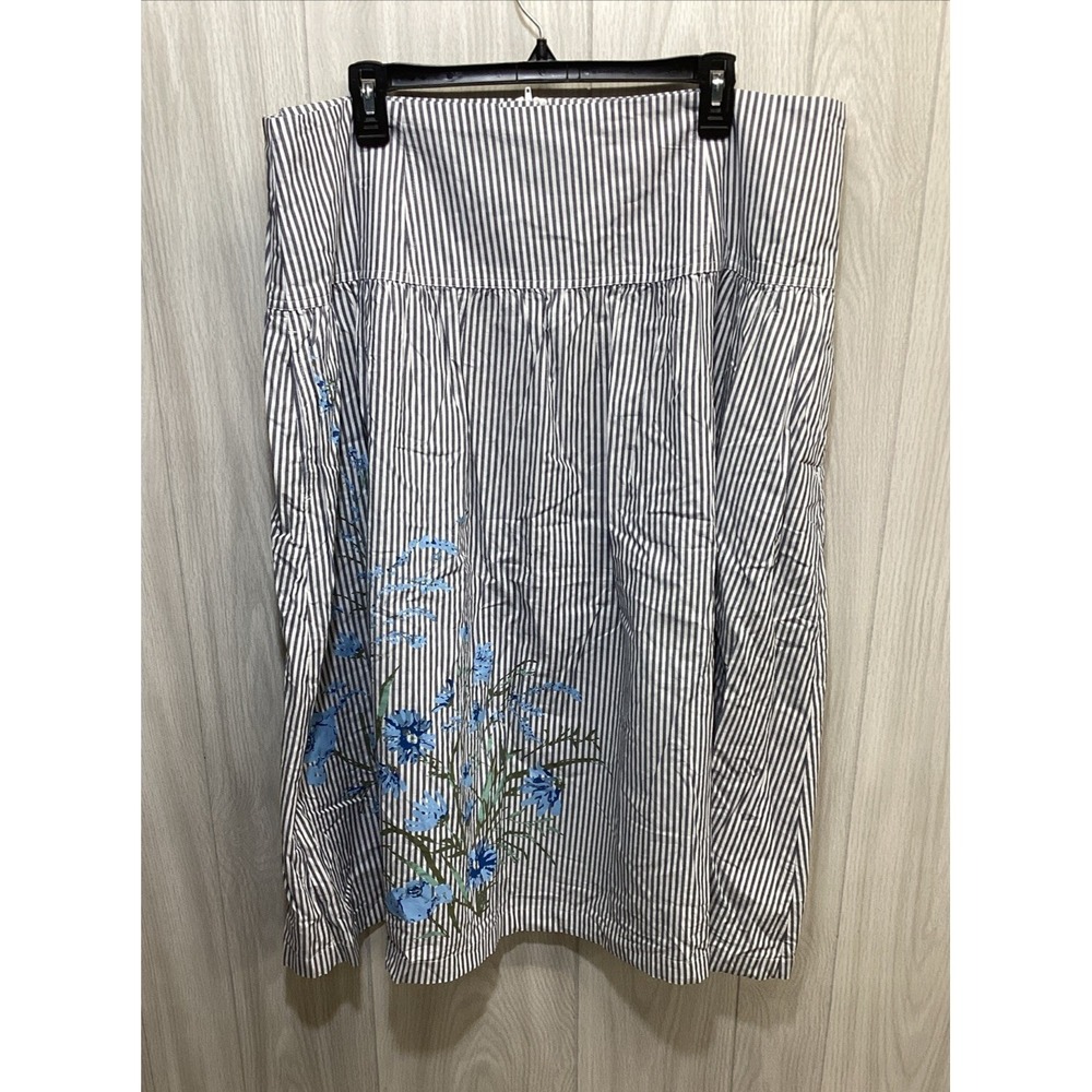 LANDS' END Women's (Size XL/18) Pull On Striped Floral Accent Skirt Cotton (36N)